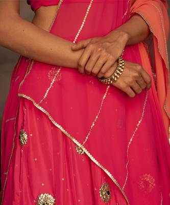 pink embroidered silk Lehenga 4