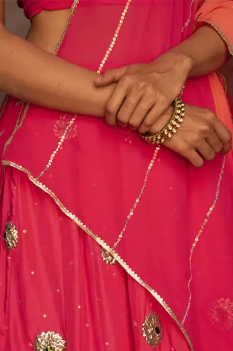 pink embroidered silk Lehenga