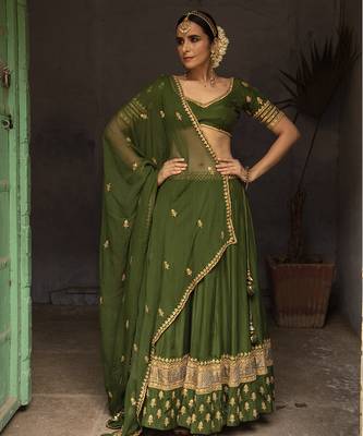 dark green embroidered silk Lehenga 1