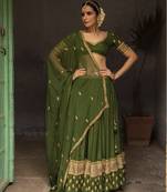 dark green embroidered silk Lehenga