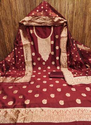Women's maroon woven simmer silk dress material 3