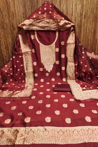 Women's maroon woven simmer silk dress material