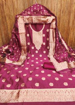 Women's magenta woven simmer silk dress material 3