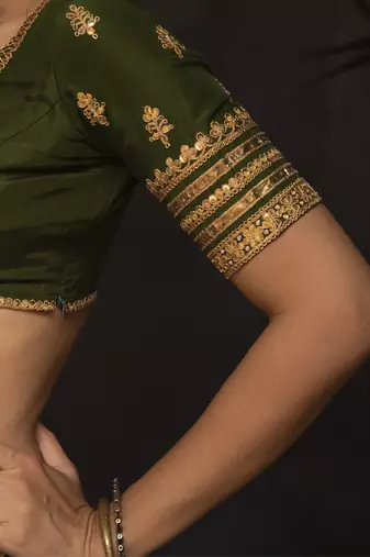 dark green embroidered silk Lehenga
