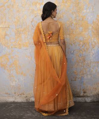 saffron embroidered silk Lehenga 5