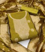 Women's green unstitched woven simmer silk dress material