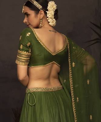 dark green embroidered silk Lehenga 4