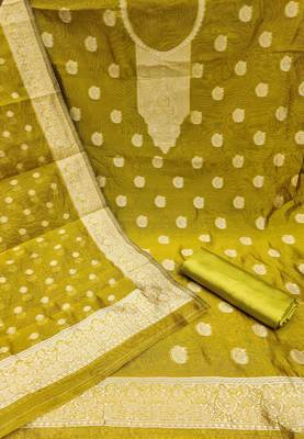 Women's green woven simmer silk dress material 2