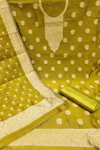 Women's green woven simmer silk dress material