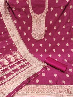 Women's magenta woven simmer silk dress material 2