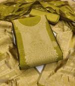 Women's green unstitched woven simmer silk dress material