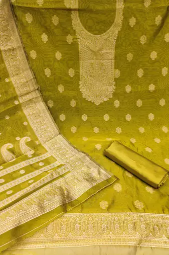 Women's green woven simmer silk dress material