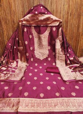 Women's magenta woven simmer silk dress material 3