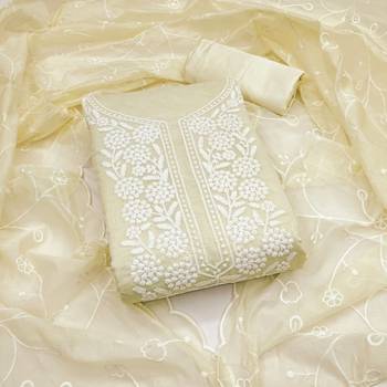 Women's white embroiderd chanderi cotton dress material 1