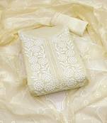 Women's white embroiderd chanderi cotton dress material