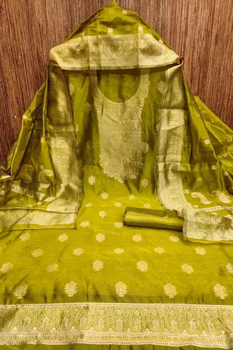 Women's green woven simmer silk dress material