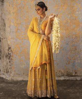 yellow embroidered silk Lehenga 5