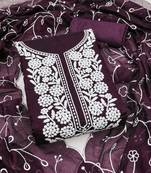 Women's purple unstitched embroiderd chanderi cotton dress material 