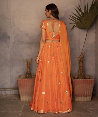 orange embroidered silk Lehenga 5