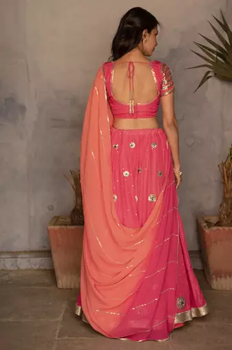 pink embroidered silk Lehenga