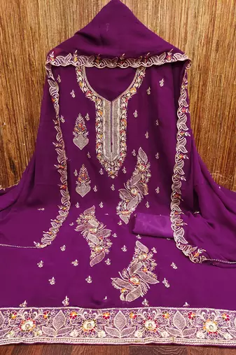 Women's purple embroiderd georgette dress material