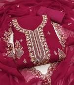 Women's magenta unstitched embroiderd georgette dress material