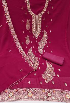 Women's magenta embroiderd georgette dress material 2