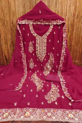 Women's magenta embroiderd georgette dress material