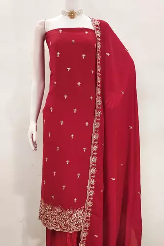 Women's red embroiderd georgette dress material