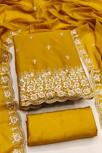 Women's mehandi unstitched embroiderd georgette dress material 