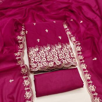 Women's magenta embroiderd georgette dress material 1