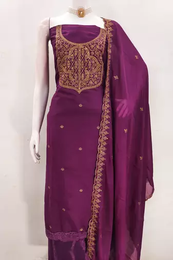 Women's voilet embroiderd georgette dress material