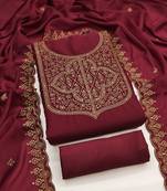Women's maroon unstitched embroiderd georgette dress material