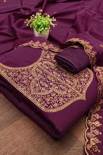 Women's voilet embroiderd georgette dress material