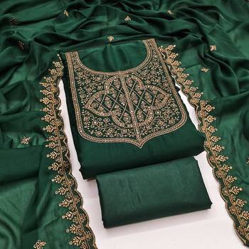 Women's green embroiderd georgette dress material 1