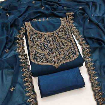 Women's blue embroiderd georgette dress material 1