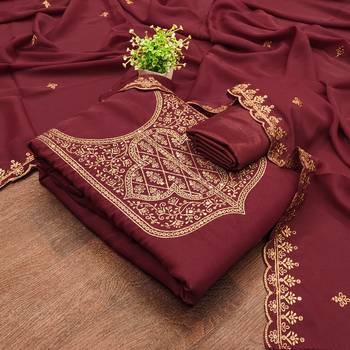 Women's maroon embroiderd georgette dress material 3