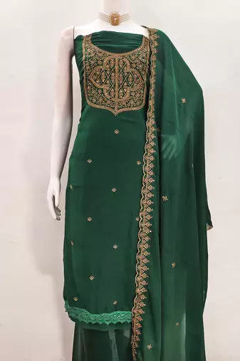Women's green embroiderd georgette dress material