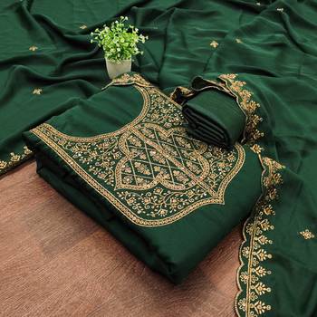Women's green embroiderd georgette dress material 3