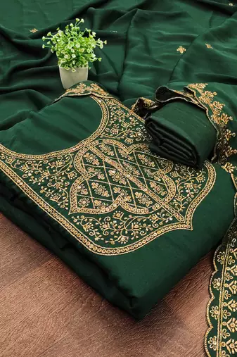 Women's green embroiderd georgette dress material