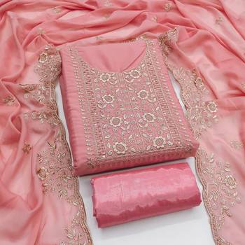 Women's pink embroiderd georgette dress material 1