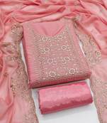 Women's pink embroiderd georgette dress material