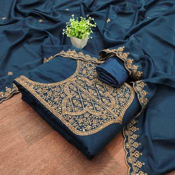 Women's blue embroiderd georgette dress material 3