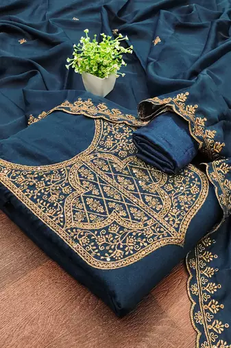 Women's blue embroiderd georgette dress material