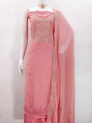 Women's pink embroiderd georgette dress material 2
