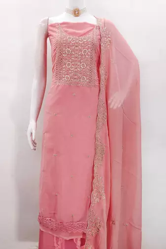 Women's pink embroiderd georgette dress material