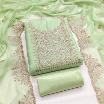 Women's light green embroiderd georgette dress material 1
