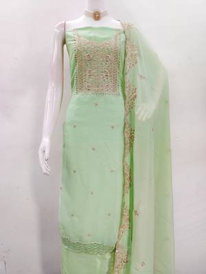 Women's light green embroiderd georgette dress material 2