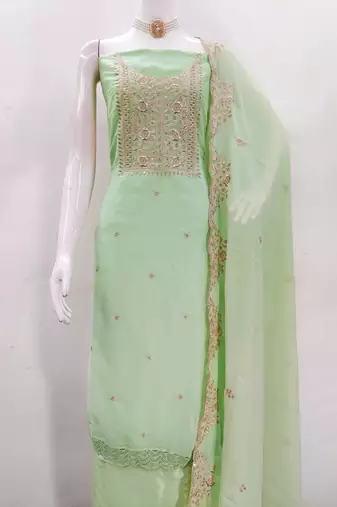 Women's light green embroiderd georgette dress material