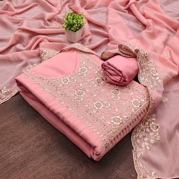 Women's pink embroiderd georgette dress material 3